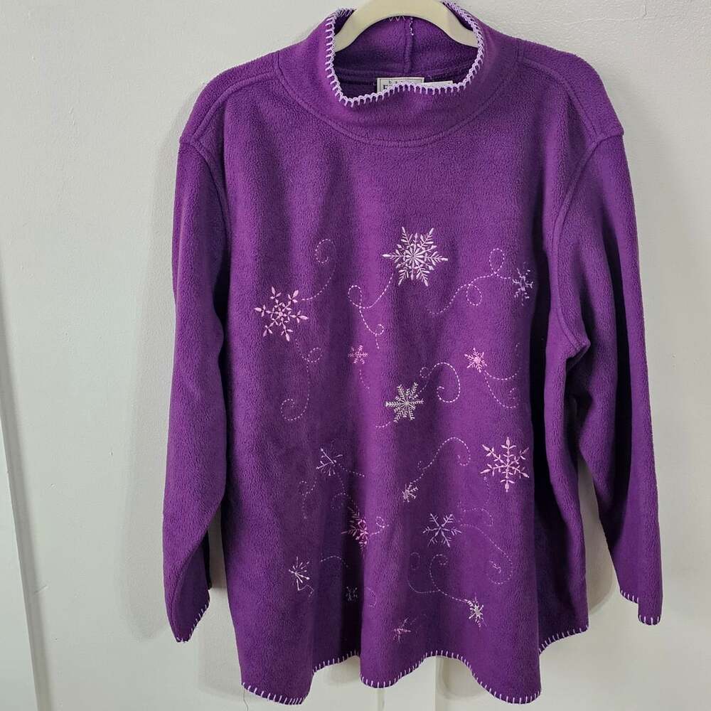 Basic Editions Plus XL Purple Fleece Snowflake Embroidered Winter Y2K Pullover